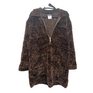 Escada Virgin Wool Blend Brown Metallic Shimmer Long-sleeve Oversized Pullover